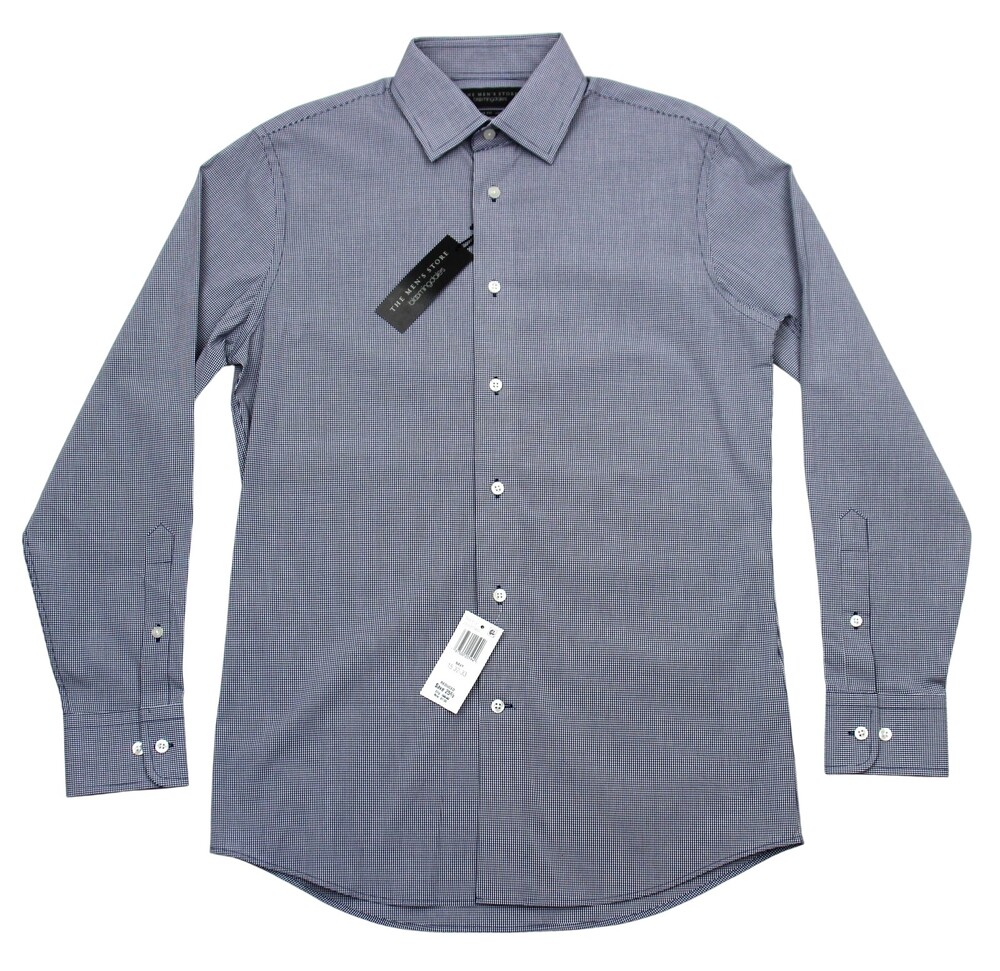 Men's Store Bloomingdale's Dress Shirt Mens 15 32/33 Navy Stretch Long Sleeve